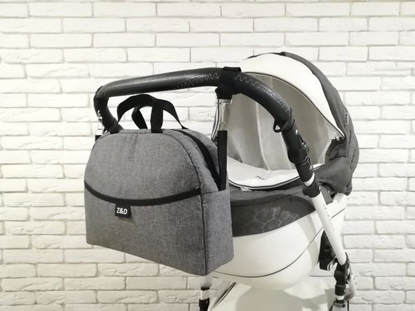 Сумка на коляску універсальна Z&D New з ручкою (Льон Сірий)