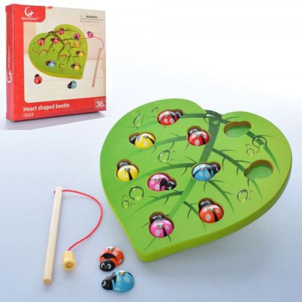 Магнітна риболовля листочок з сонечками, дерев`яна