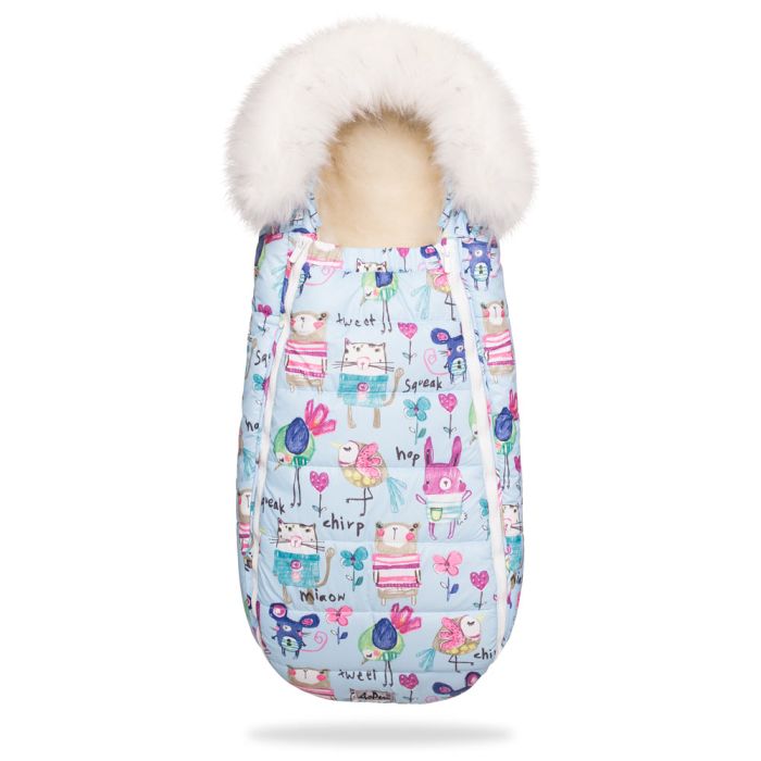 Зимовий конверт-кокон DoRechi Baby XS малюнки на блакитному тлі з опушкою (1865 О)