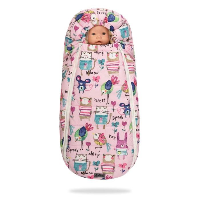 Зимовий конверт-кокон DoRechi Baby XS малюнки на рожевому фоні з опушкою (1866 О)