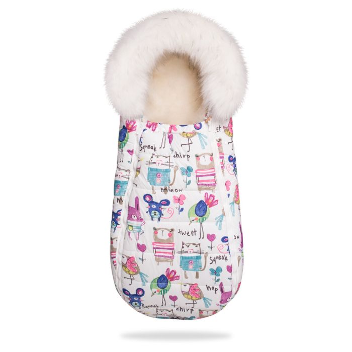 Зимовий конверт-кокон DoRechi Baby XS малюнки на білому тлі з опушкою (1864 О)
