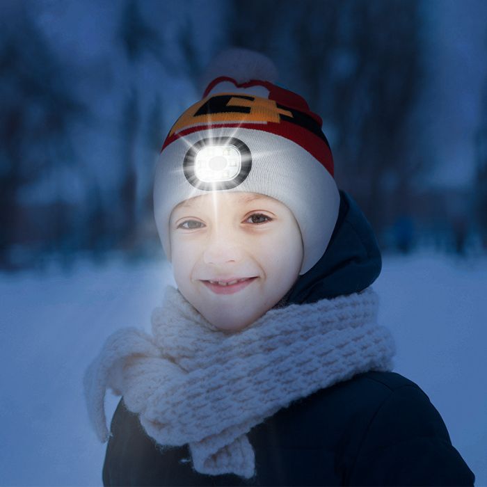 Дитяча шапка с LED лихтариком, колір Білый  Сніговик