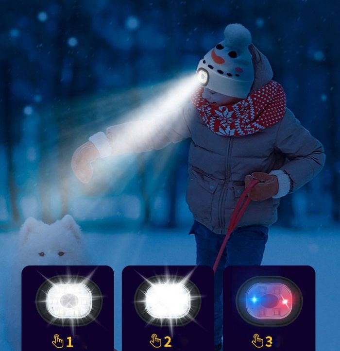 Дитяча шапка с LED лихтариком, колір Чорний Пінгвін