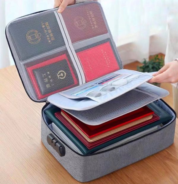 Органайзер-папка для документів із кодовим замком Сіра з кріплення на валізу водонепроникна