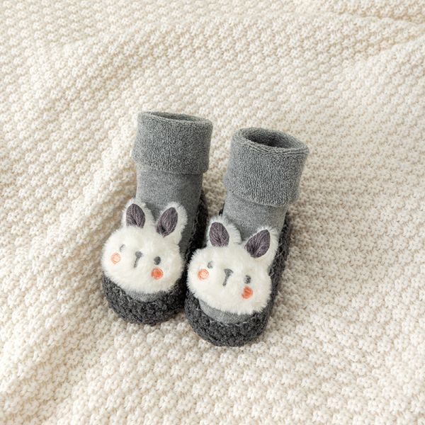 Тапочки-шкарпетки Зайчики,  для хлопчиків, махрові, колір сірий, 13см
