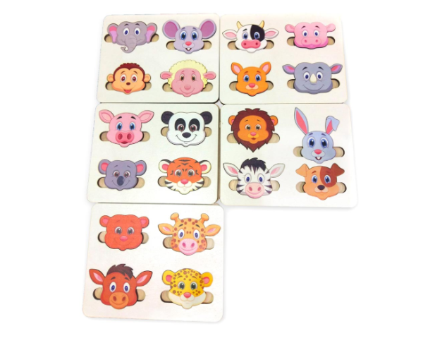 Набір дерев`яних сортерів - пазлів (5 шт) Веселі мордочки Little Panda