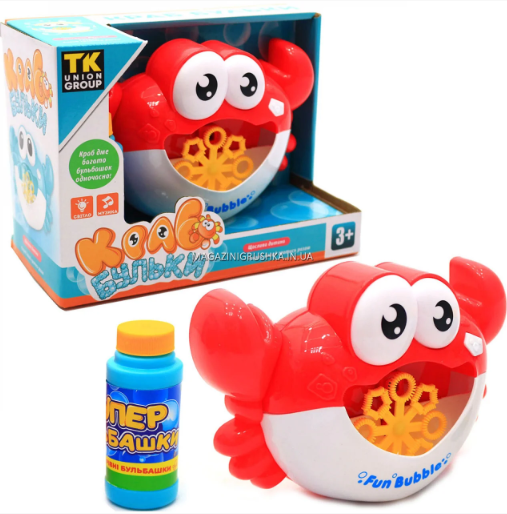 Установка для пускання мильних бульбашок Краб (червоний), світло, звук