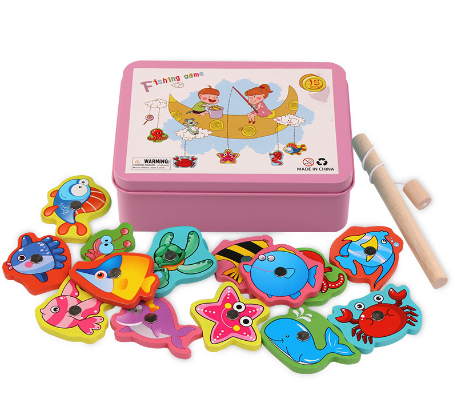 Магнитна дерев'яна рибалка, рожева