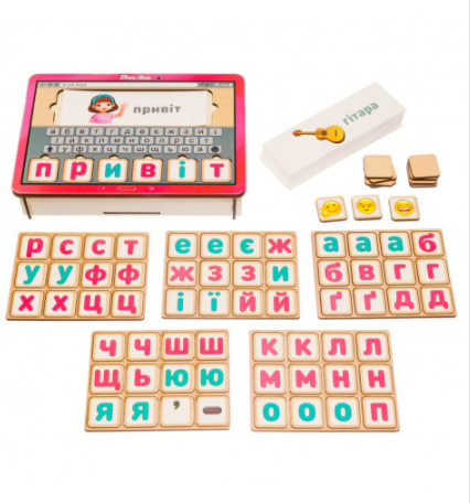 Планшет для дівчаток 'Збери слово за картинкою' українською мовою, рожевий